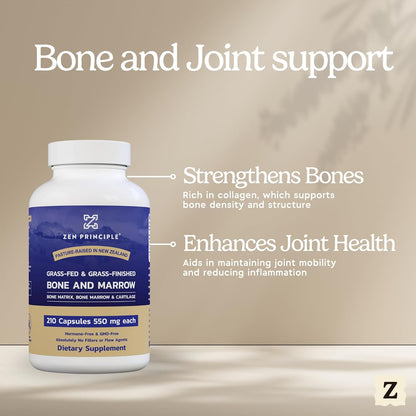 Zen Principle Grass Fed Beef Bone Marrow Supplement, 3300mg – Skin, Oral Health, and Joint Support, 2-Pack (420 Capsules)