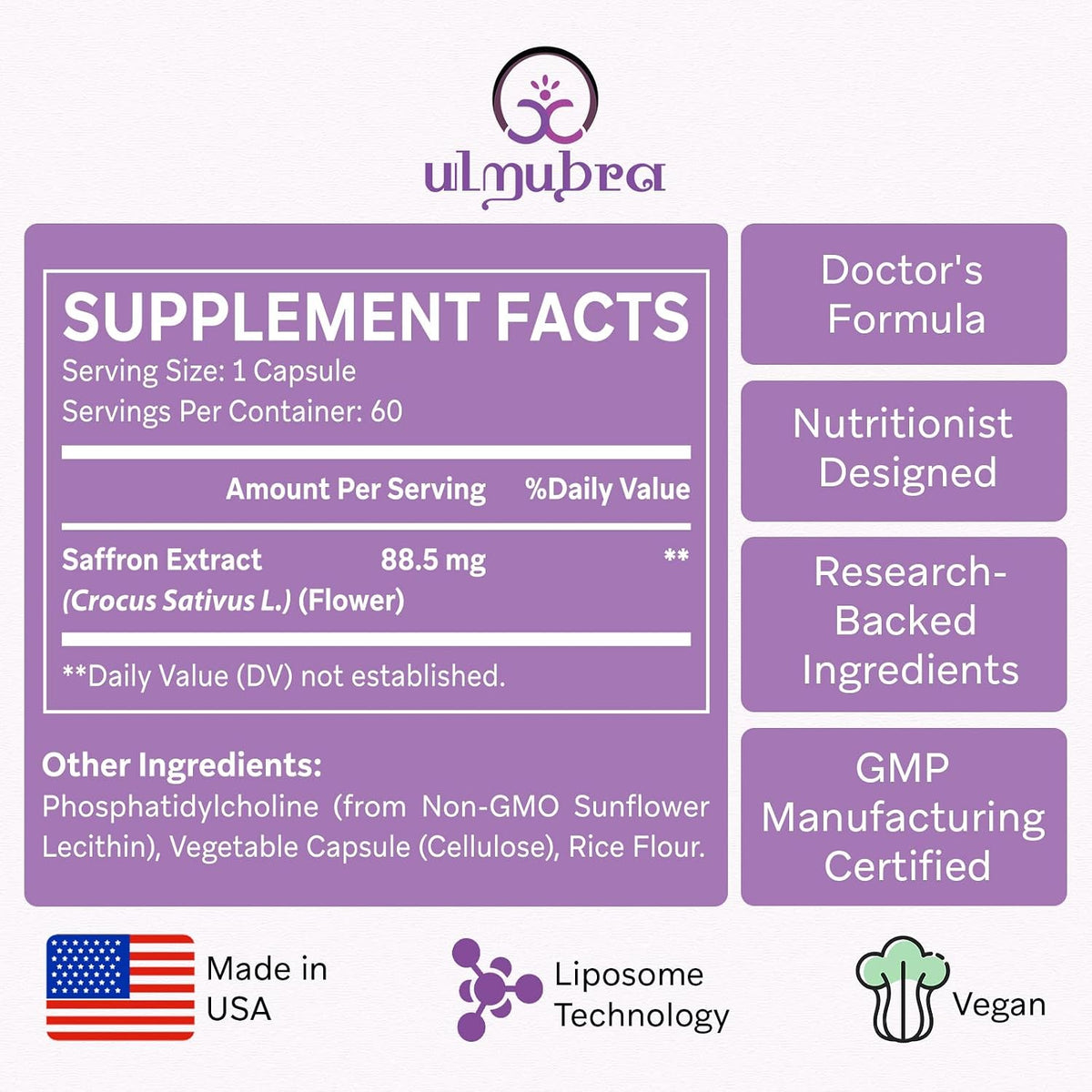 Liposomal Saffron Supplements 88.5 mg, Maximum Absorption, 100% Pure Saffron Extract Capsules for Mood, Energy, Vision and Focus - 60 Vegan Capsules - görsel 8