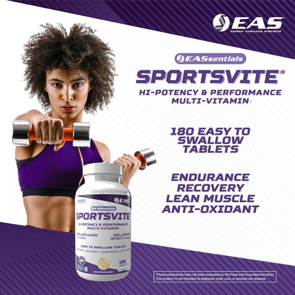 EAS SportsVite High Potency Multivitamin for Athletes | Vitamin & Mineral Nutrient Blend | 2300mg Beta Alanine, 2000mg Carnitine Tartrate | 180 Tablets