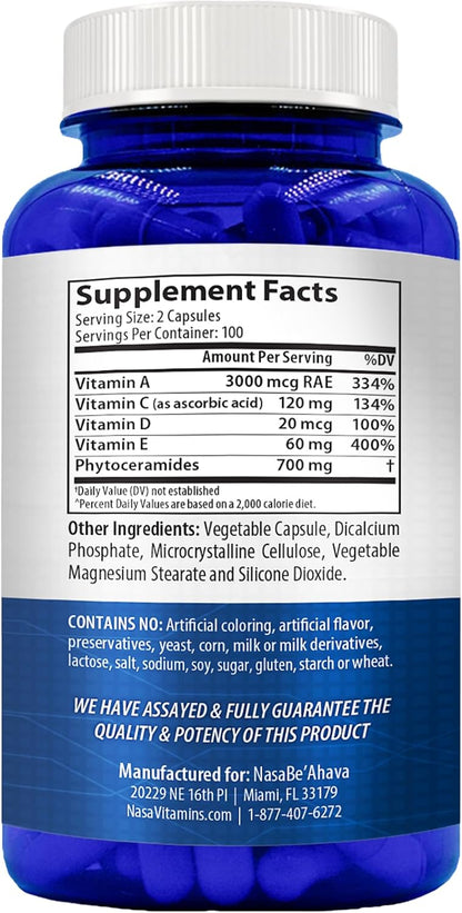 Extra Strength Phytoceramides 700mg – Plant-Based Ceramides with Vitamins A, C, D, E for Women (100 Day Supply)