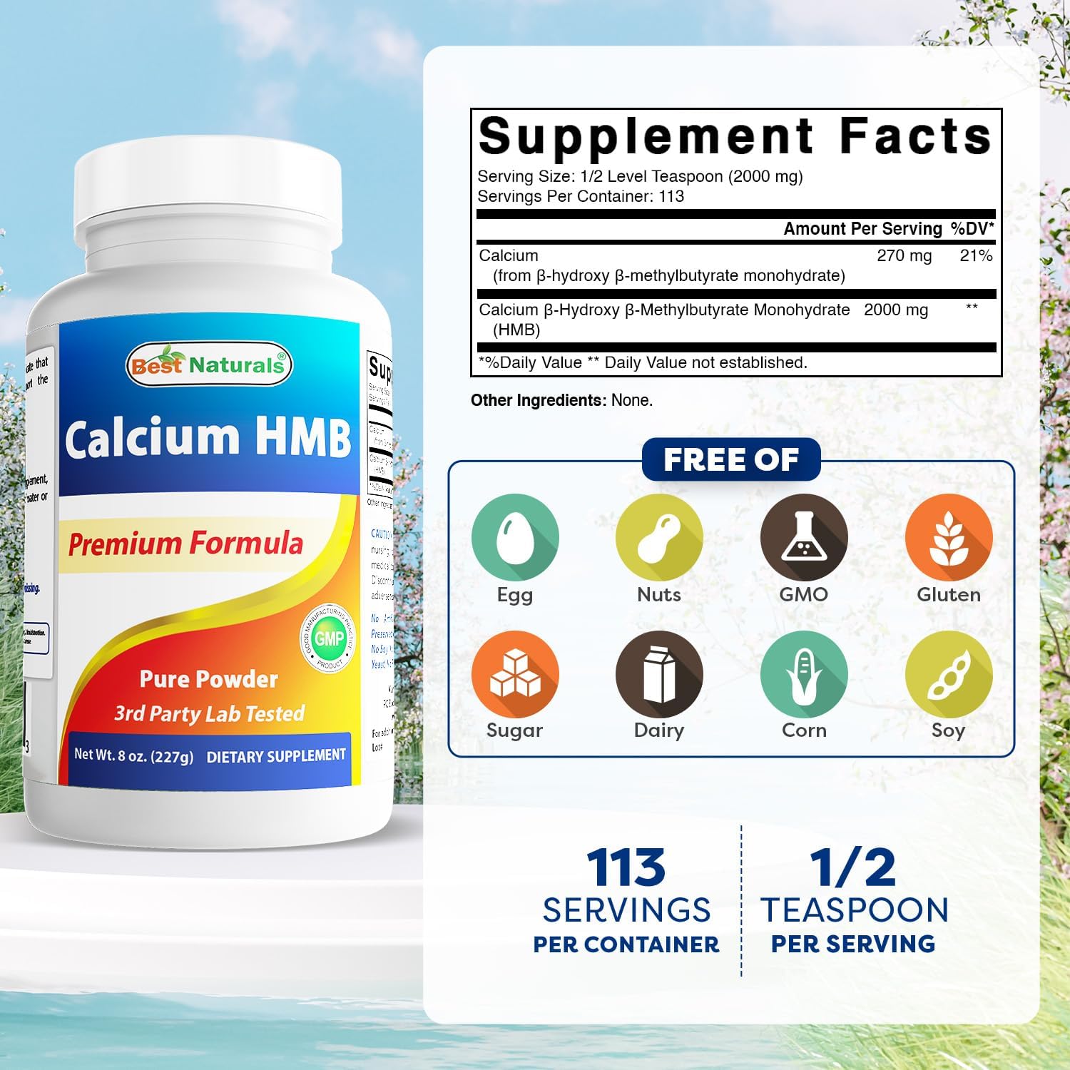 Best Naturals HMB (Beta-Hydroxy Beta-Methylbutyrate) Pure Powder 227g - görsel 2