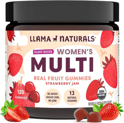 Llama Naturals Women's Multivitamin Gummies - Organic Real Fruit, Cherry, 120 Count