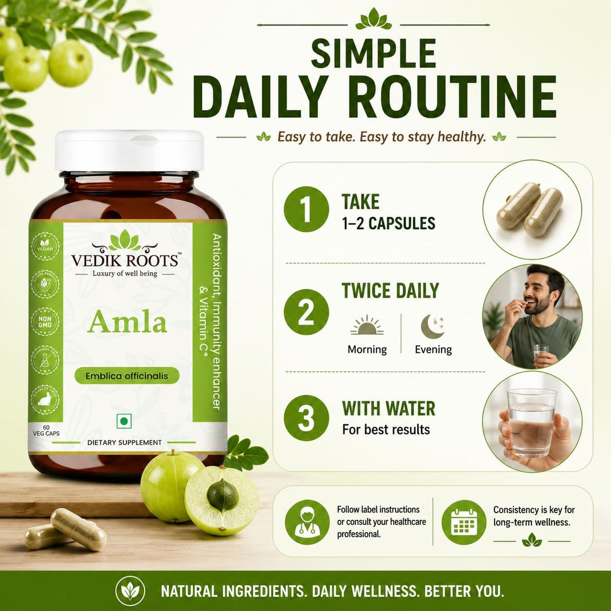 VEDIKROOTS Amla Capsules - 100% Organic Immunity Enhancer, Natural Vitamin C Supplement (60 Capsules) - görsel 5