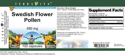 Swedish Flower Pollen - 450 mg, 100 Capsules (3-Pack) by Terravita