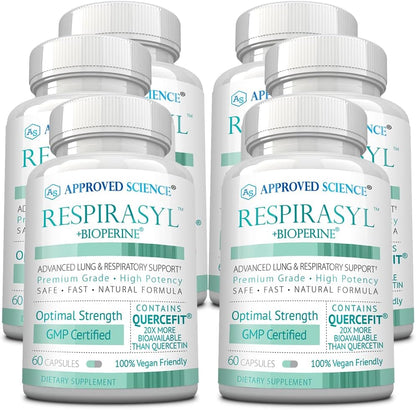 Approved Science Respirasyl – Lung and Respiratory Support with Quercefit, Vitamins A, C, D, BioPerine – 3 Month Supply