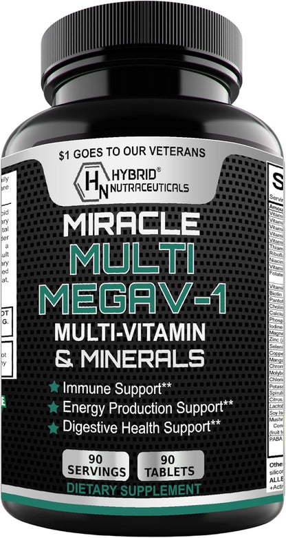 MEGAV-1 Multivitamin, Superfood & Minerals – Daily Multivitamin with Probiotics, Digestive Enzymes, and Mushroom Complex