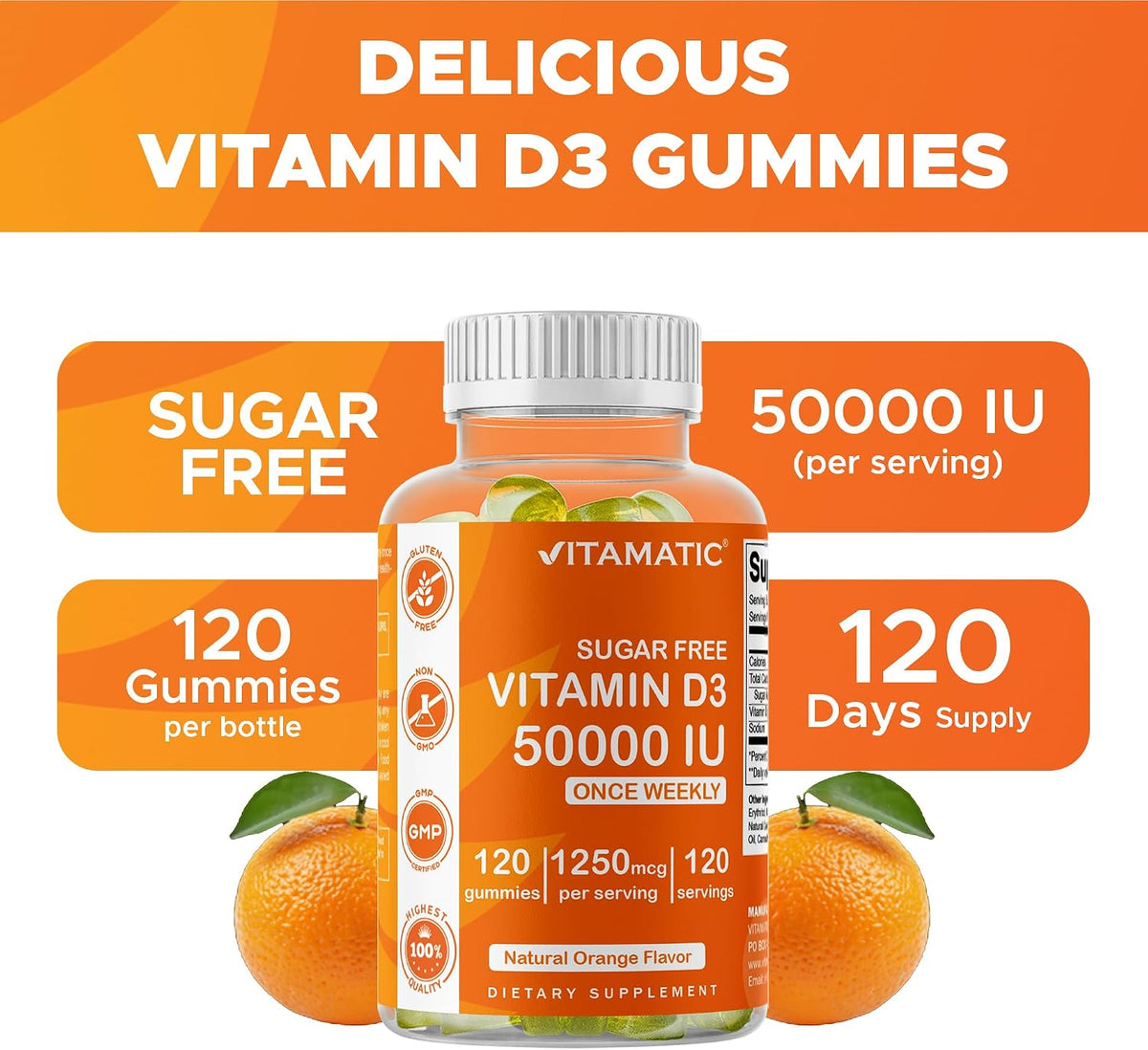 Vitamatic Sugar Free Vitamin D3 50,000 IU Weekly Supplement - 120 Pectin Based Gummies - görsel 6