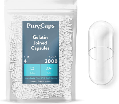 PureCaps USA Empty Gelatine Capsules Size 4 (100 Capsules)