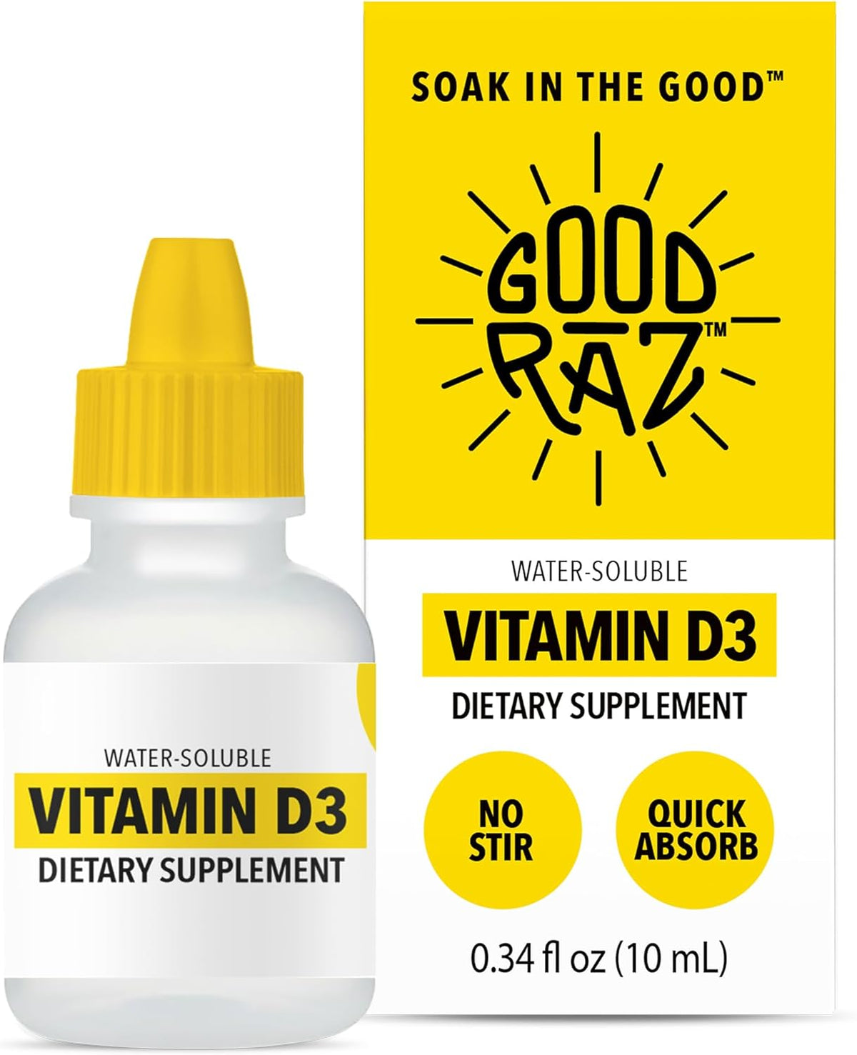 Good Raz Vitamin D3 Liquid Drops for Adults – Water-Soluble Vitamin D, Non-GMO, Kosher – 4-Month Supply - görsel 1