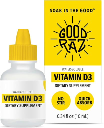 Good Raz Vitamin D3 Liquid Drops for Adults – Water-Soluble Vitamin D, Non-GMO, Kosher – 4-Month Supply