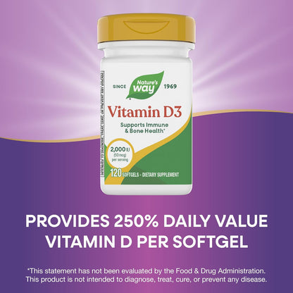 Nature's Way Vitamin D3, 2000 IU (50 mcg), 120 Softgels