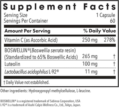 Allergy Research Group ARG Aller-Aid L-92 - Postbiotic Immune Support Supplement - L-92 with Vitamin C & Botanicals - Histamine & Seasonal Support - Hypoallergenic - 60 Servings - 60 Capsules