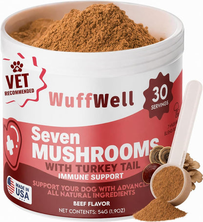 Turkey Tail Mushroom Powder for Dogs - 7 Mushroom Blend - Made in the US