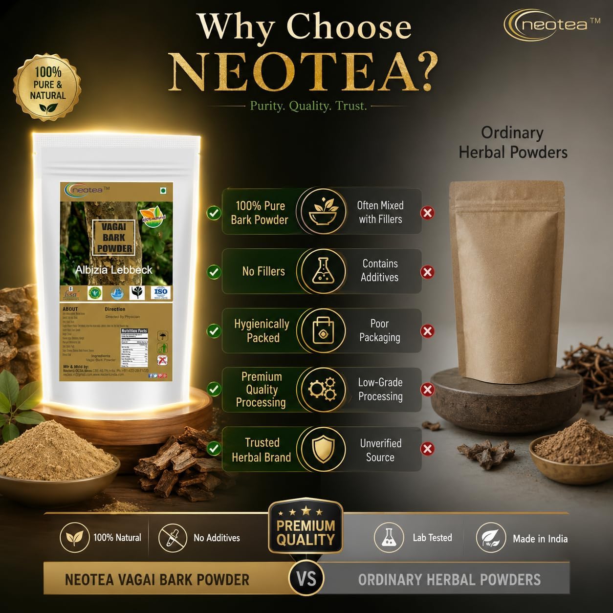 neotea Albizia Lebbeck (Vagai Bark) Powder, 1kg - görsel 8