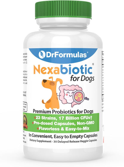 DrFormulas Probiotics for Dogs & Puppies – 23 Strains, Flavourless, Pre-dosed Capsules (30 Doses)