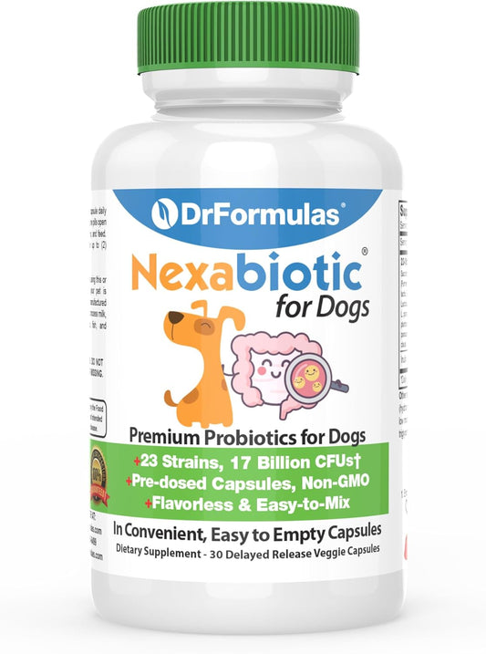 DrFormulas Probiotics for Dogs & Puppies – 23 Strains, Flavourless, Pre-dosed Capsules (30 Doses)