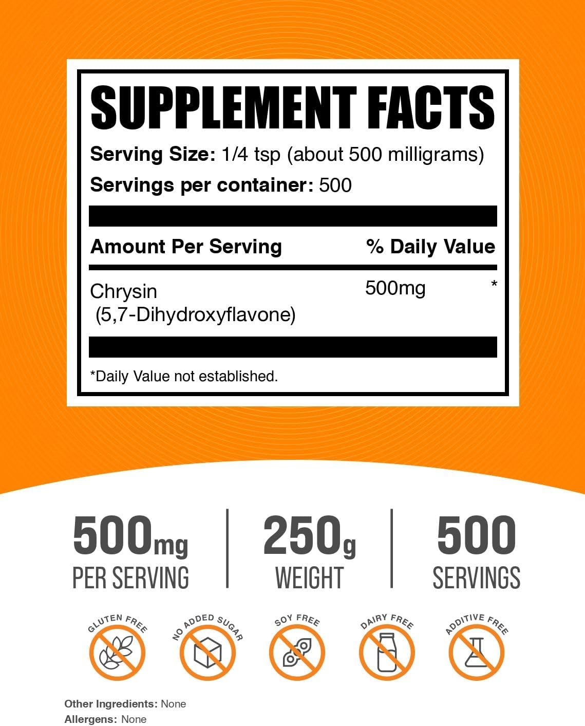 BulkSupplements.com Chrysin Powder – 5,7-Dihydroxyflavone Supplement, 500mg per Serving, 250g - görsel 2