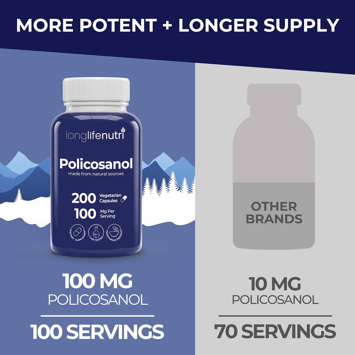 LongLifeNutri Policosanol 100mg - 200 Vegetarian Capsules - görsel 3