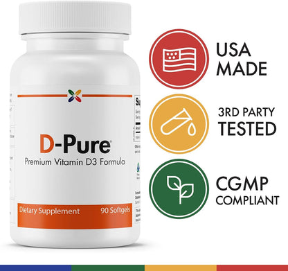 D-Pure Formula Vitamin D3 5000 IU – 125 mcg with Safflower Oil – 90 Soft gel capsule Capsules
