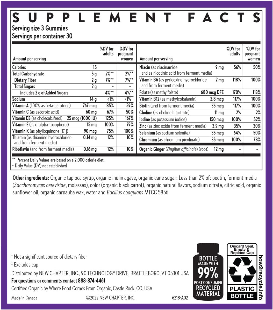 New Chapter Prenatal Multivitamin Gummies – 67% Less Sugar, Prenatal Gummies for Mum & Healthy Baby with Methylfolate, Vitamin D3, Choline + Ginger, Non-GMO, Gluten-free, Berry Citrus, 90ct - görsel 6