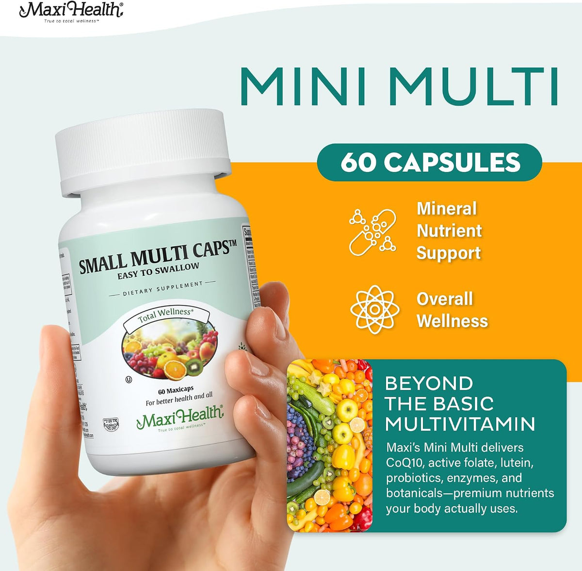 Maxi Health Multivitamin – Easy-to-Swallow Capsules with 30 Nutrients, Iron & Probiotics for Daily Wellbeing Support (60 – Image 2