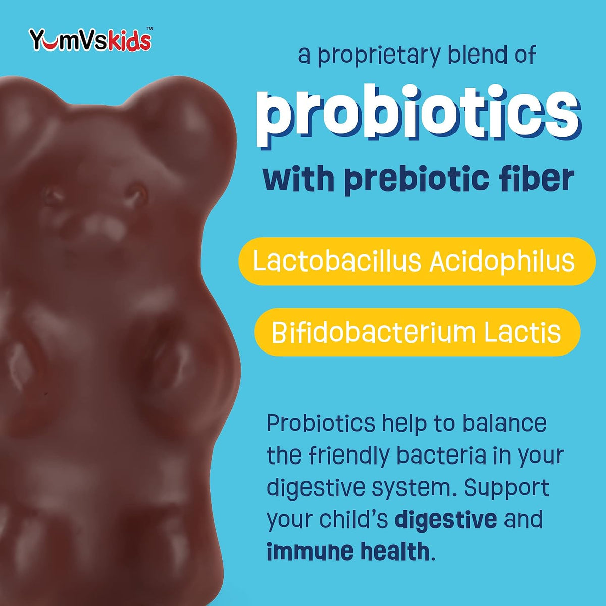 YumVs Probiotics for Kids with Prebiotic Fibre – Sugar Free Chocolate Chewable – 60 Chewable Tablets - görsel 3