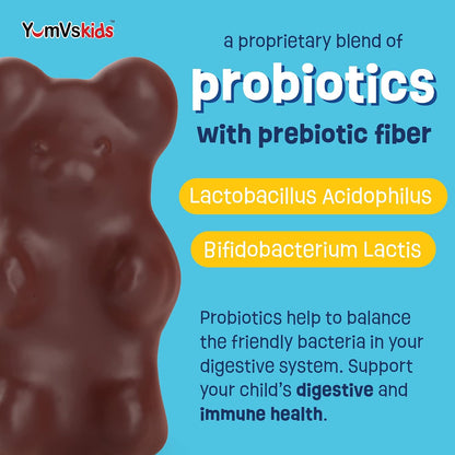 YumVs Probiotics for Kids with Prebiotic Fibre – Sugar Free Chocolate Chewable – 60 Chewable Tablets