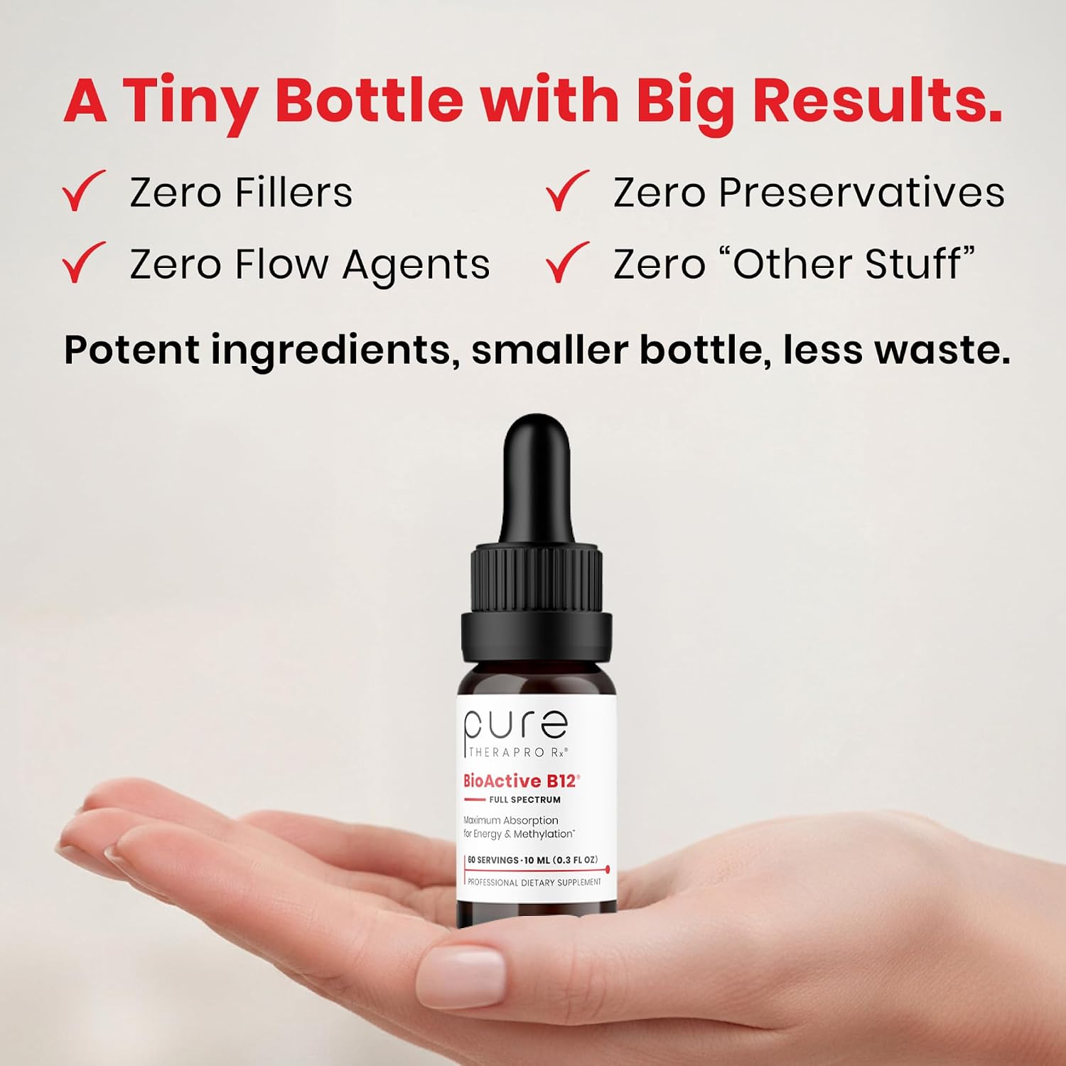 Pure Therapro Rx Vitamin B12 Food Supplement - Methylated Sublingual Liquid - 1250 µg per Drop, 3 Forms of B12, 10 ml (2-Month Supply) - görsel 5