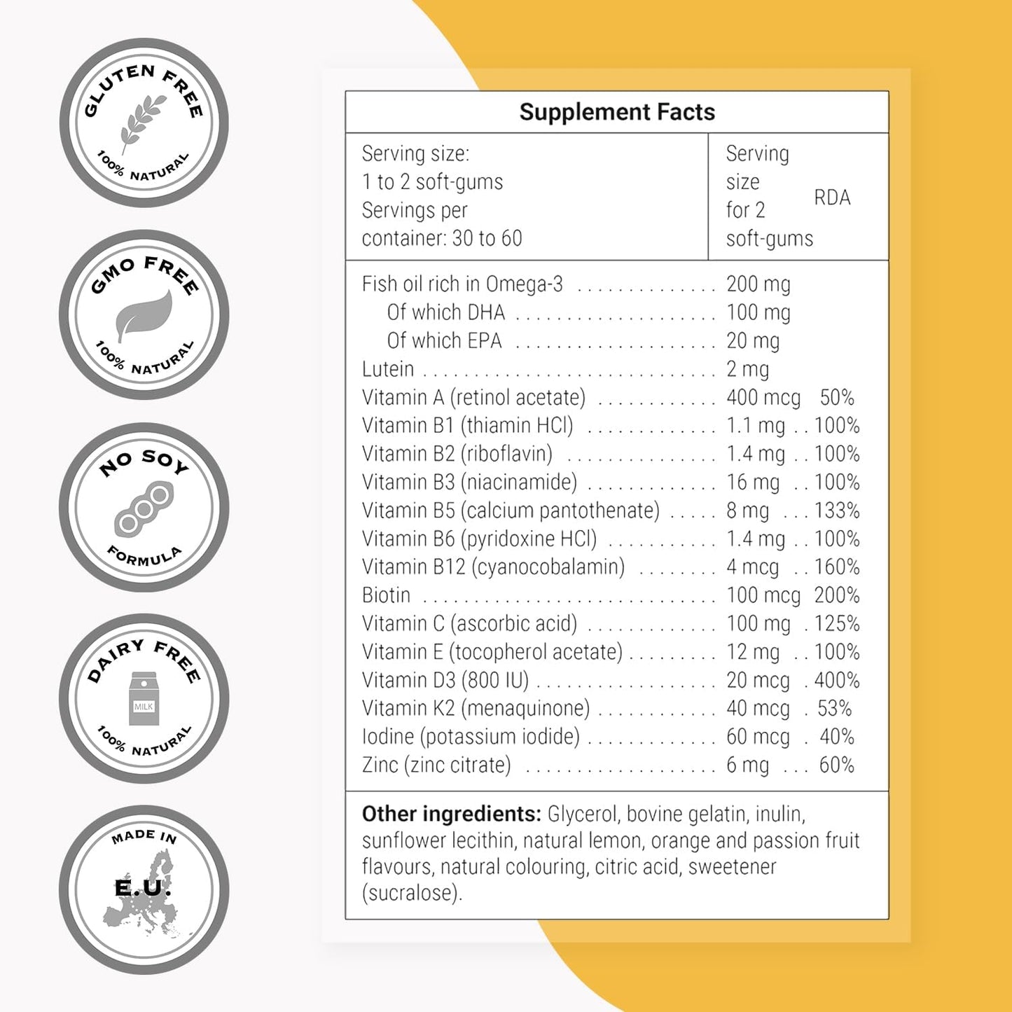 Supersmart Sugar-Free Kids Multivitamin Gummies – Assorted Fruit Flavours with Omega-3, Vitamin D3, and 16 Nutrients (60 Gummies) - görsel 3