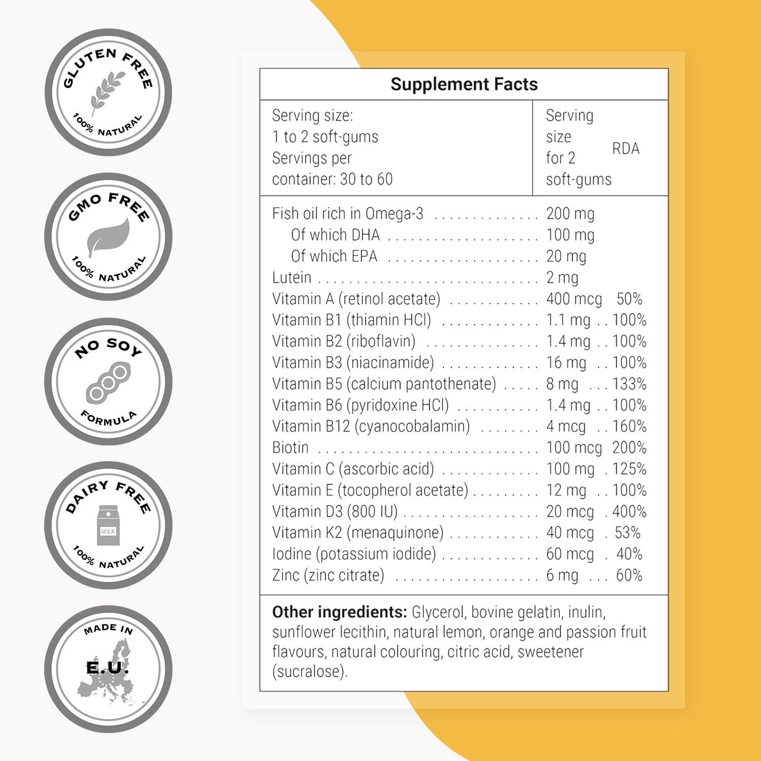 Supersmart Sugar-Free Kids Multivitamin Gummies – Assorted Fruit Flavours with Omega-3, Vitamin D3, and 16 Nutrients (60 Gummies) - görsel 3