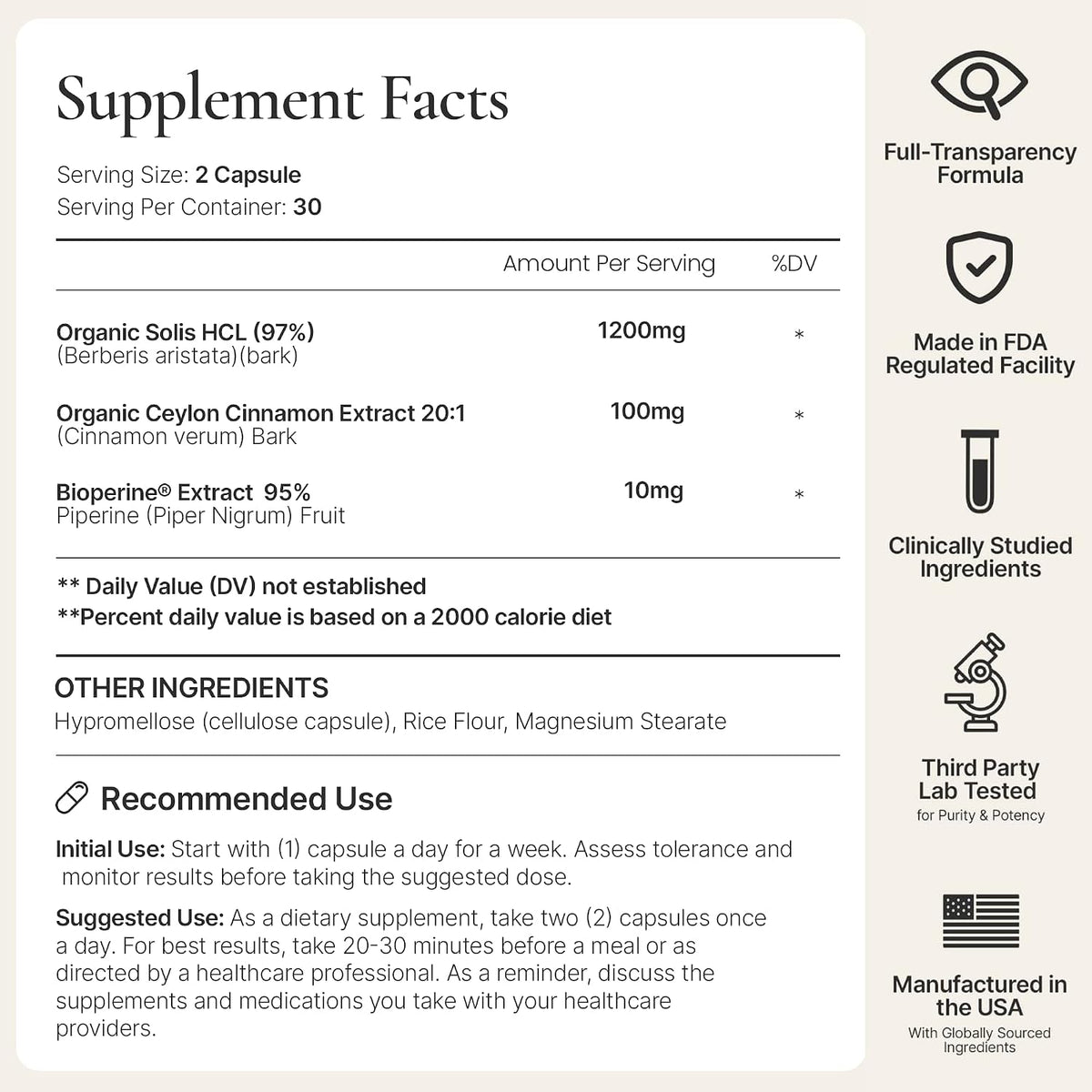 Organic Berberine HCl 1200mg with Ceylon Cinnamon & BioPerine® – Enhanced Absorption (60 Capsules) - görsel 7