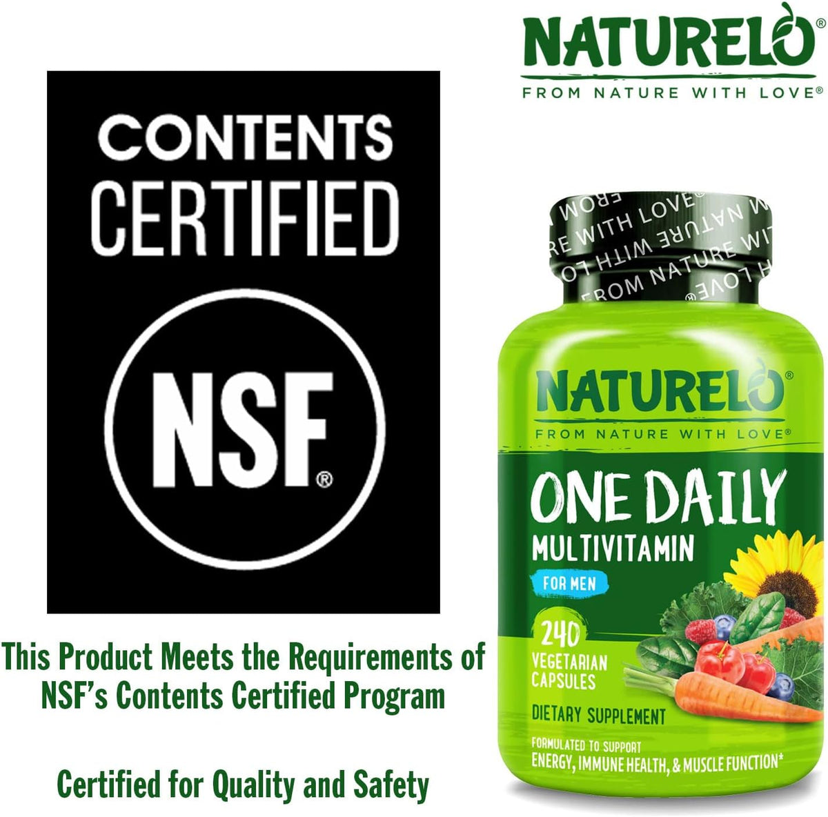NATURELO Men's Multivitamin - One Daily Multivitamin with Vitamins, Minerals and Organic Whole Foods, Non-GMO, 240 Vegetarian Capsules - görsel 5