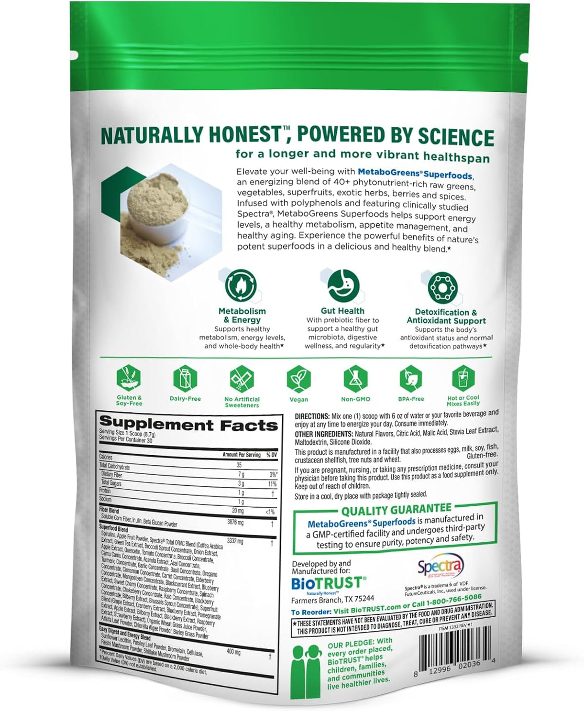 BioTrust Metabo Greens Superfood Powder – Energising Berry (30 Servings) - görsel 8