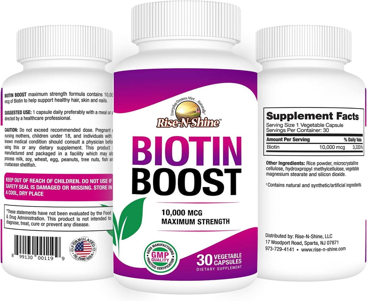 Rise-N-Shine Biotin Boost 10,000 mcg - 30 Capsules - görsel 2
