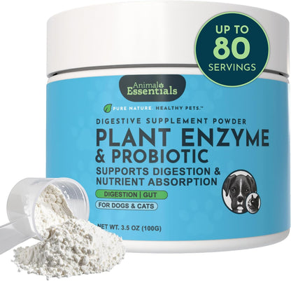 Animal Essentials Plant Enzyme & Probiotics - Probiotic & Digestive Enzyme Powder for Dogs & Cats, 300 g