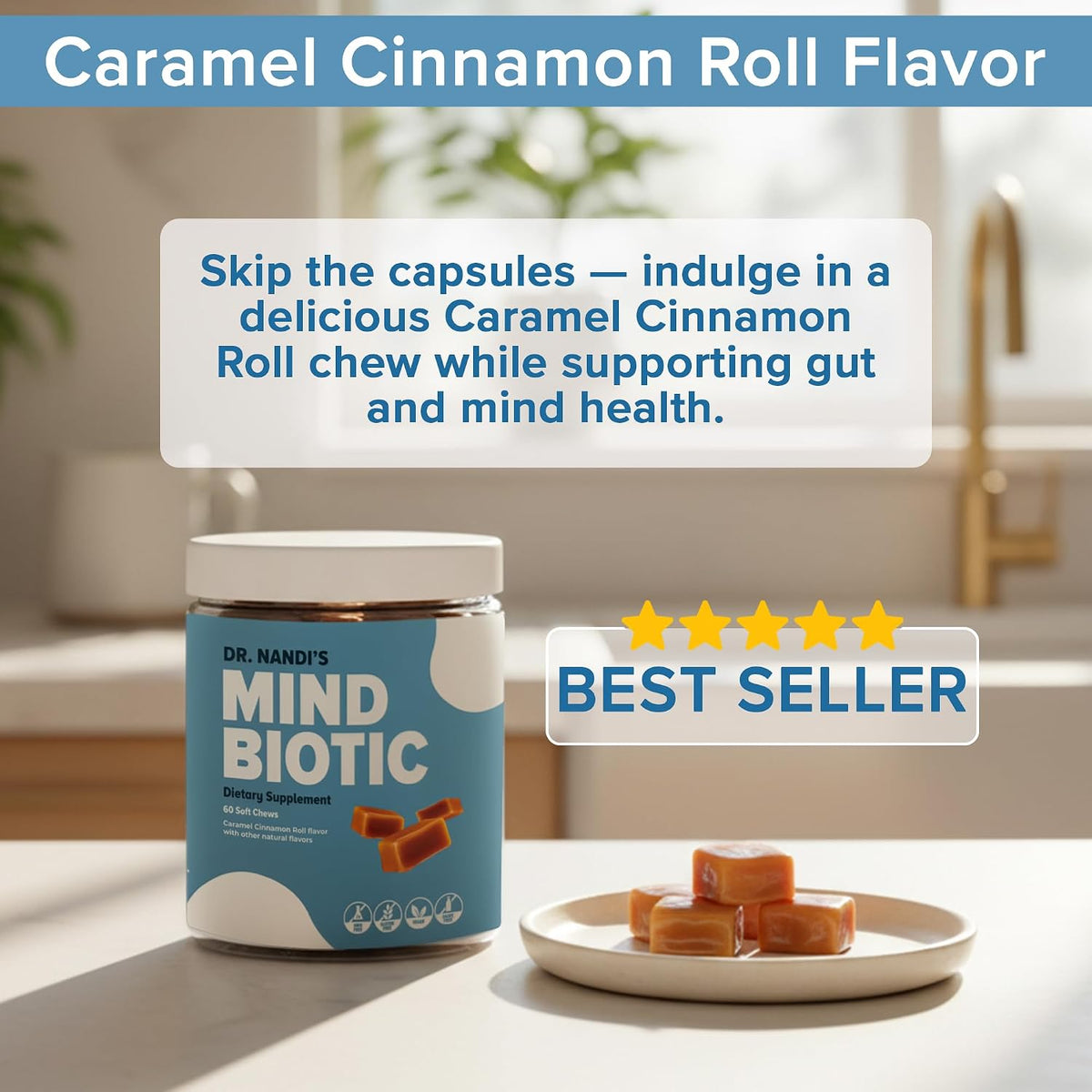 MindBiotic - Ashwagandha KSM-66, Probiotics & Prebiotics - 60 Caramel Cinnamon Chews - görsel 6
