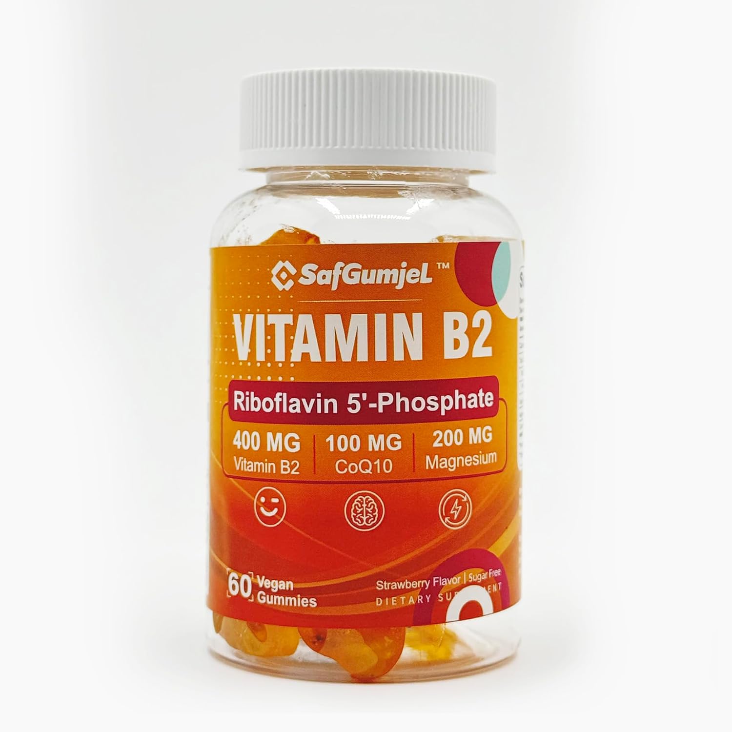 Vitamin B2 Gummies | Riboflavin 400mg with Magnesium and CoQ10 | Sugar-Free, Vegan, Strawberry Flavour, 60 Gummies - görsel 3