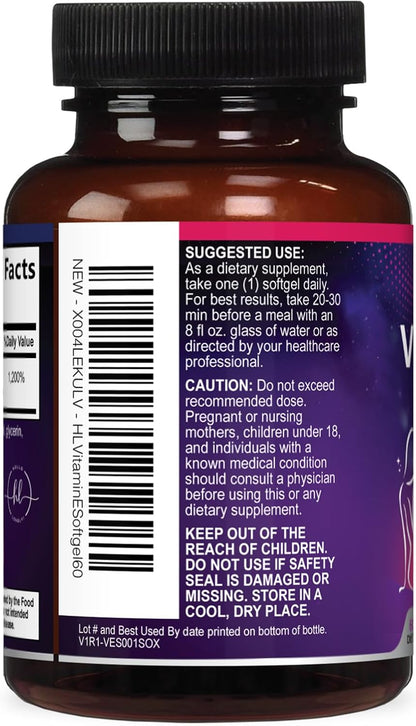 Vitamin E 180 mg - dl-Alpha Tocopherol Soft gel capsules for Hair, Skin and Immune Support - 60 Soft gel capsules