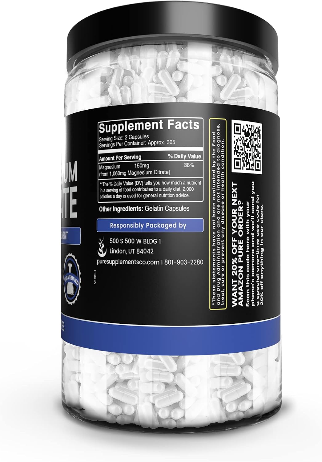 Pure Original Ingredients Magnesium Citrate, 730 Capsules - görsel 3