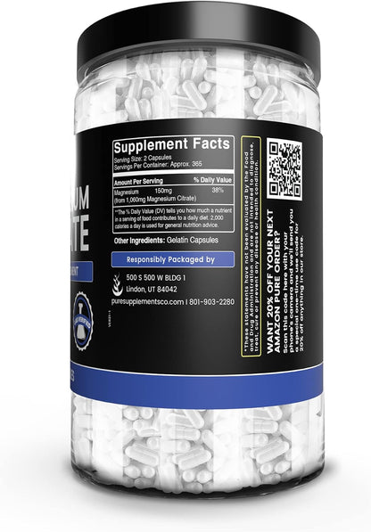 Pure Original Ingredients Magnesium Citrate, 730 Capsules