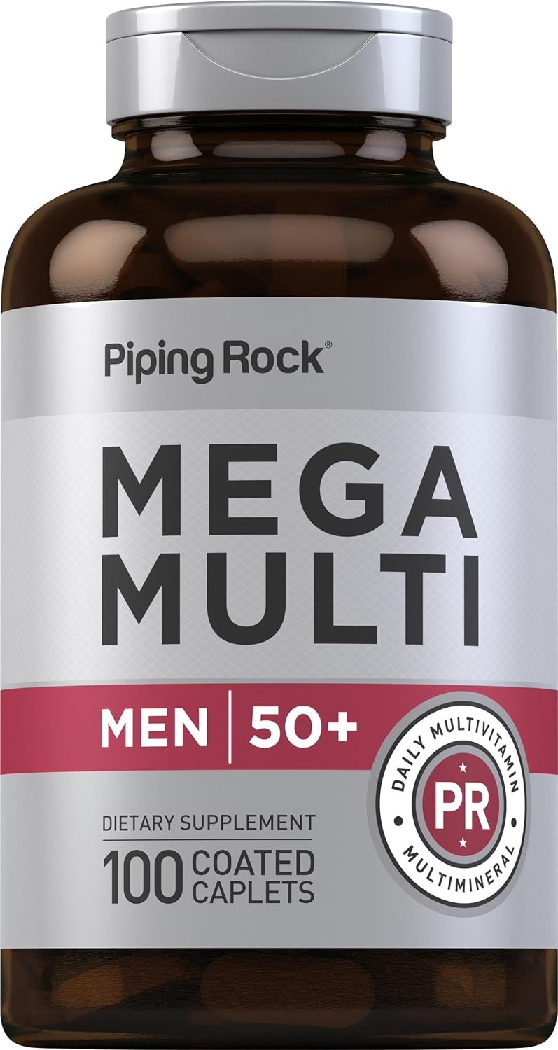 Piping Rock Multivitamin for Men Over 50 Plus | 100 Caplets | with Vitamin D3, Potassium, Folate | Non-GMO, Gluten-free - görsel 1