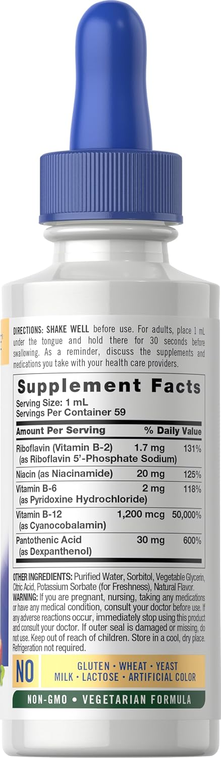 Carlyle Vitamin B Complex Sublingual | 60 ml | Liquid Drops | with B12 | Berry Flavour | Vegetarian, Non-GMO & Gluten-free Supplement - görsel 2