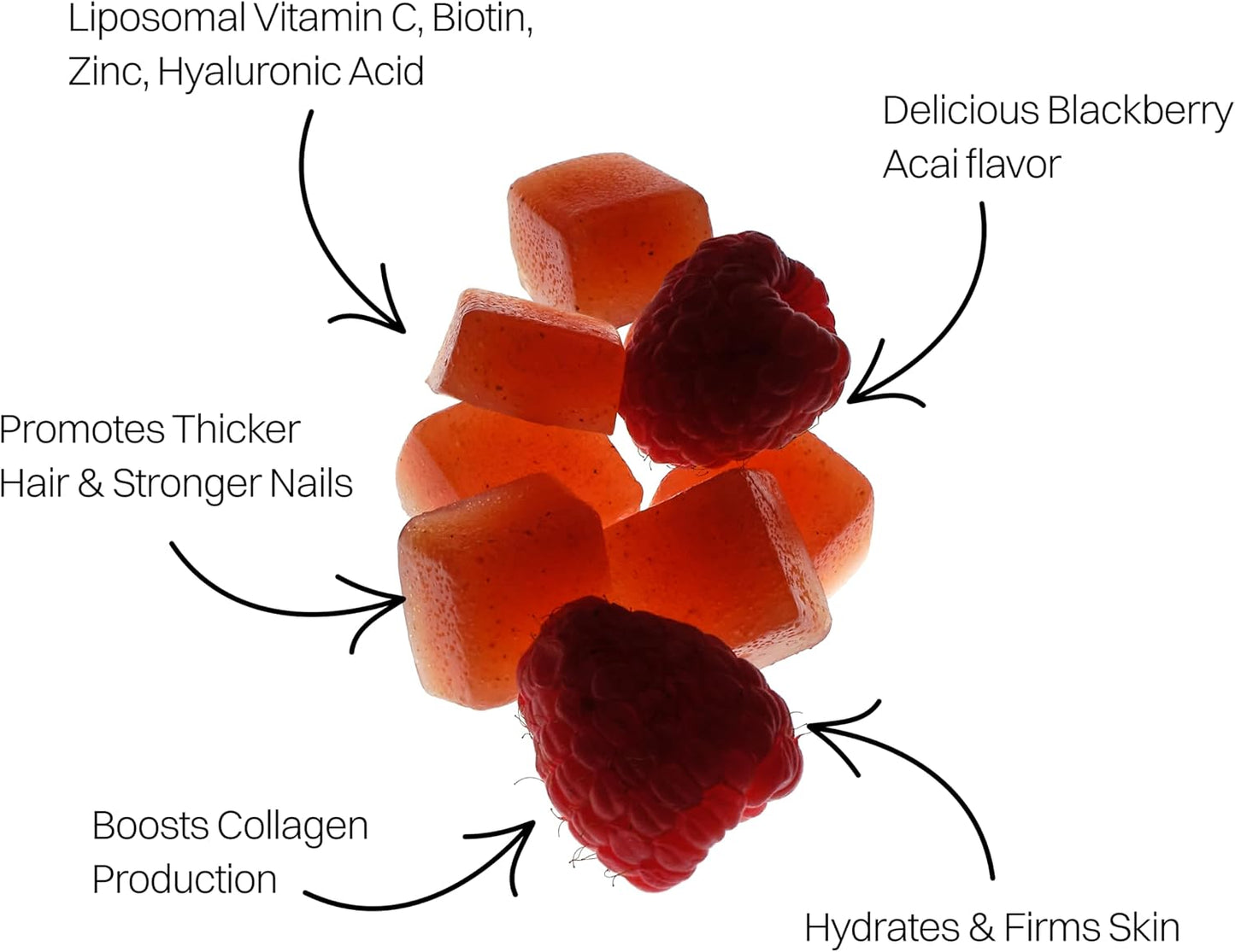 Haroutine Liposomal Biotin Gummies for Hair, Skin & Nails, 2500 mcg Biotin, 1200 mcg Vitamin A & 2 mg Vitamin E, Raspberry Rose Flavour, 30 Servings - görsel 4