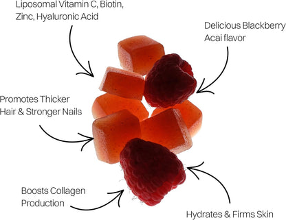 Haroutine Liposomal Biotin Gummies for Hair, Skin & Nails, 2500 mcg Biotin, 1200 mcg Vitamin A & 2 mg Vitamin E, Raspberry Rose Flavour, 30 Servings
