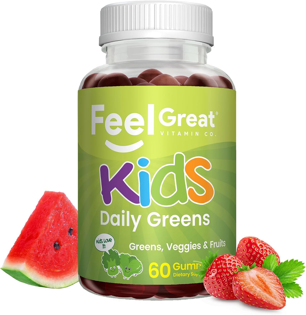 Feel Great Super Green Gummies for Kids – Vegan Fruit and Vegetable Gummy Multivitamin, 60 Count - görsel 1