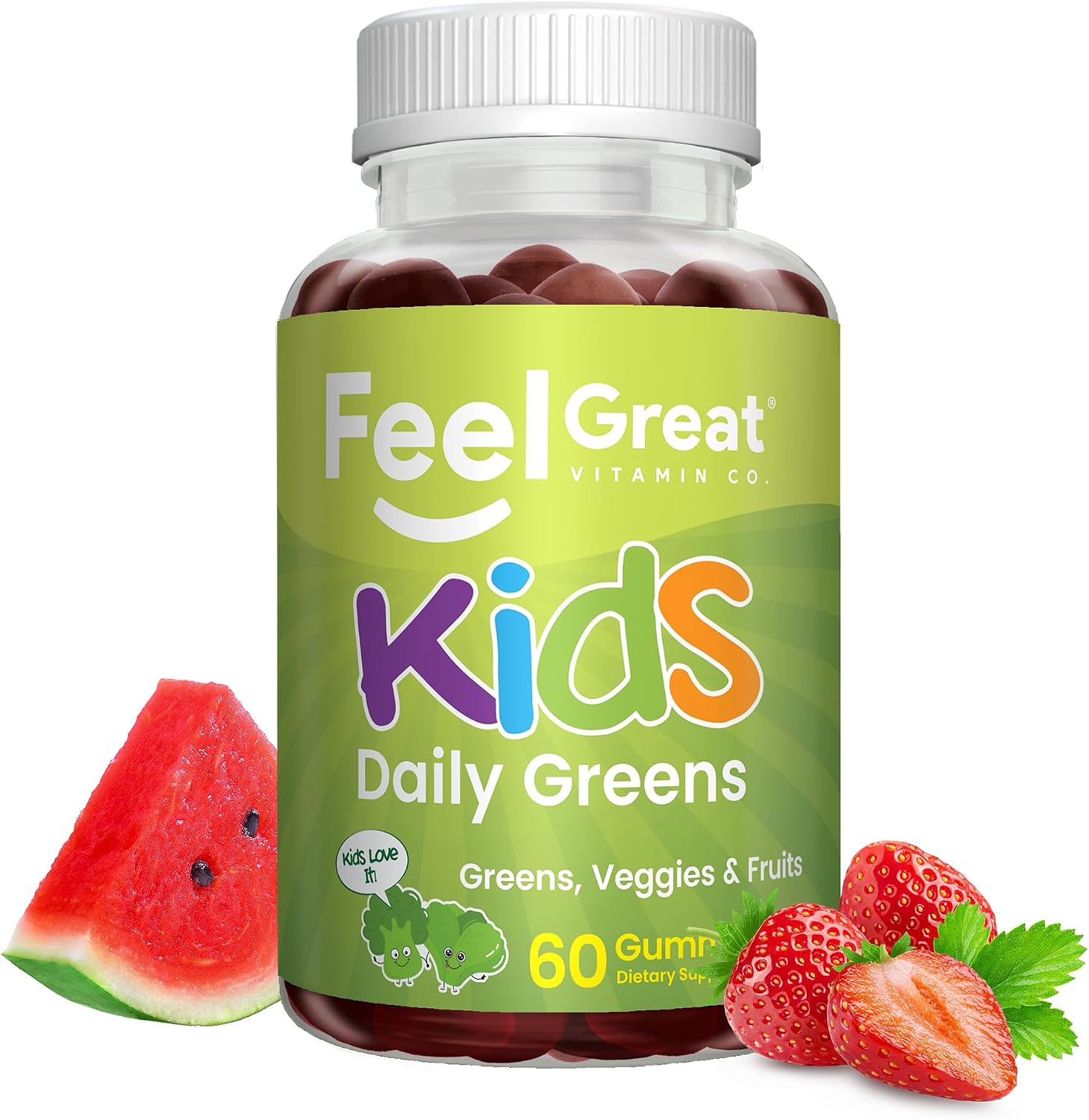 Feel Great Super Green Gummies for Kids – Vegan Fruit and Vegetable Gummy Multivitamin, 60 Count - görsel 1