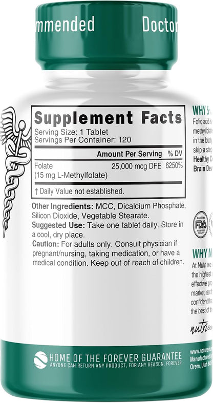 Nutri 5-MTHF L-Methylfolate 15 mg - 120 Vegan Tablets