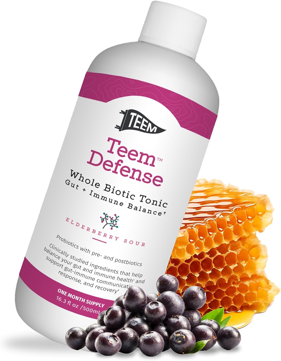 Teem Defence Liquid Probiotic with Elderberry - Whole Biotic Tonic for Digestion & Immunity, 482 ml - görsel 1