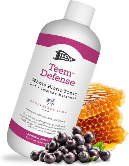 Teem Defence Liquid Probiotic with Elderberry - Whole Biotic Tonic for Digestion & Immunity, 482 ml