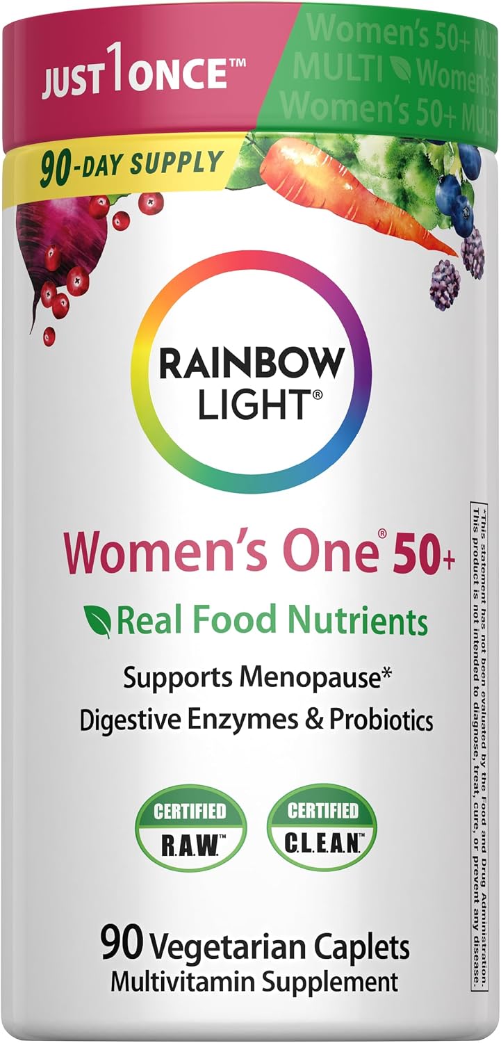 Rainbow Light Women's One + Multivitamin 50 Plus - 90 Tablets - Menopause Support with Real Food Nutrients, Digestive Enzymes & Probiotics - görsel 1